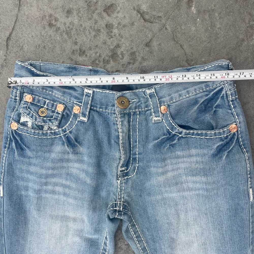 True Religion Women's Wide Leg Flare Jeans in Faded Blue Denim - Picture 9 of 11